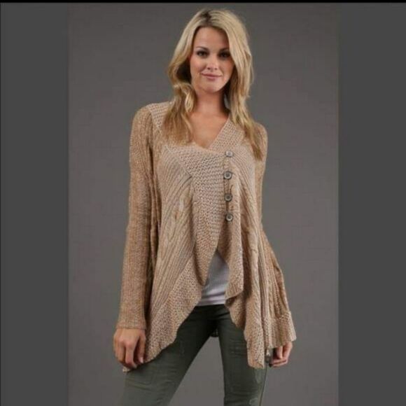 Free People Sweaters - Free People Hemingway tan knit button front wool blend cardigan sweater top
